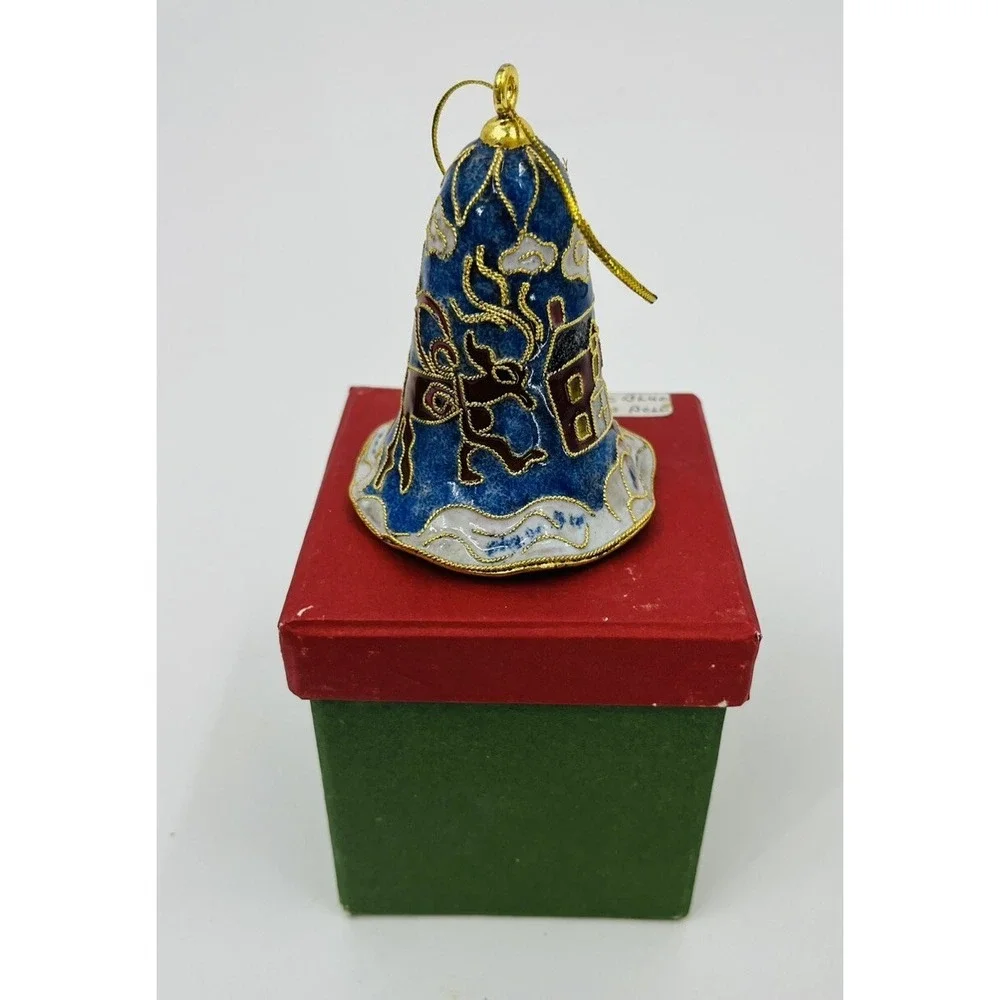 Vintage Cloisonné Enamel Christmas Holiday Bell Decoration Ornament